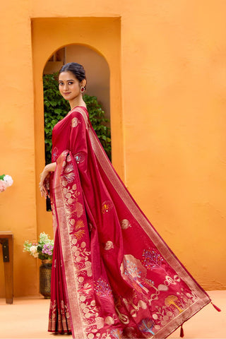 Red Dola Silk Saree