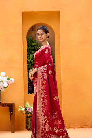 Red Dola Silk Saree