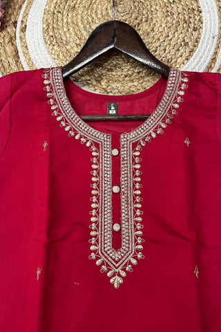 Red Viscose Chanderi With Embroidered Kurta Set_Kumari Sarees
