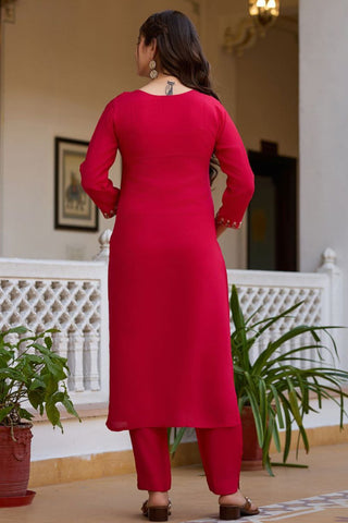 Red Viscose Chanderi Kurta Set_Kumari Sarees