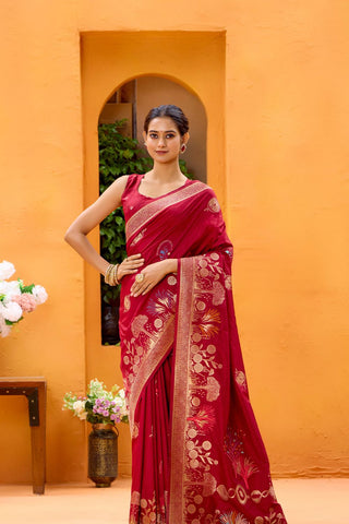 Red Dola Silk Saree