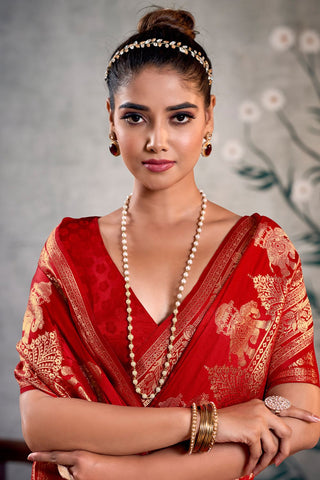 Red Pure Satin Silk Saree
