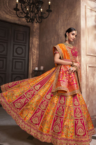 Yellow & Red Banarasi Silk Lehenga