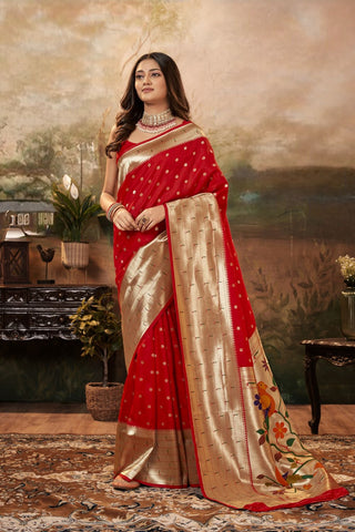 RED PURE PAITHANI ZARI WEAVING SAREE