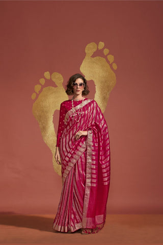 Red PURE VISCOSE HANDLOOM SAREE - UNSTITCHED WITH BLOUSE