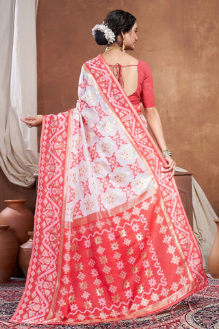 Red & White Chanderi Cotton Saree