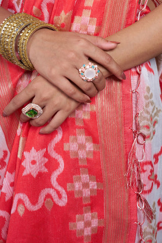 Red & White Chanderi Cotton Saree