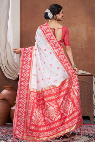 Red & White Chanderi Cotton Saree