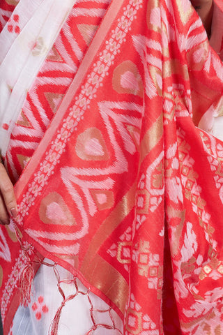 Red & White Chanderi Cotton Saree