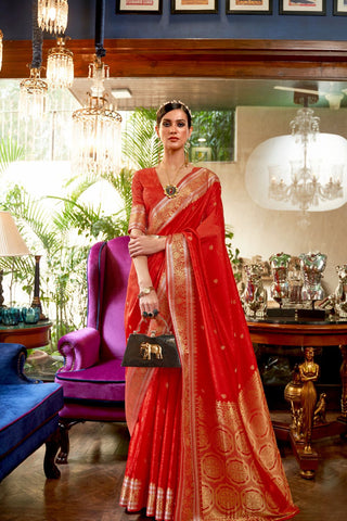 Red Kanjeevaram Handloom Silk Saree