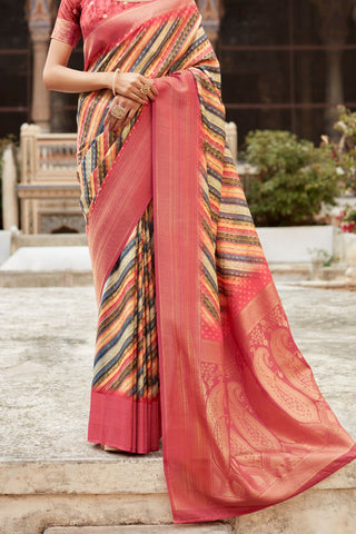 Red Soft Tissue With Zari Digital Print Saree