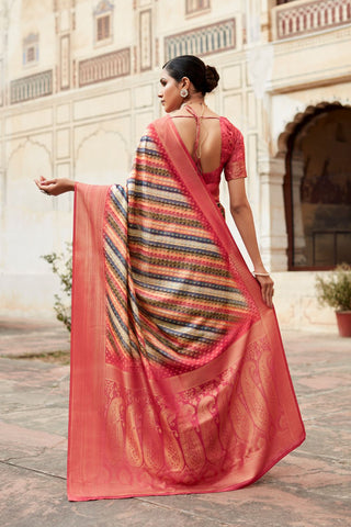 Red Soft Tissue With Zari Digital Print Saree