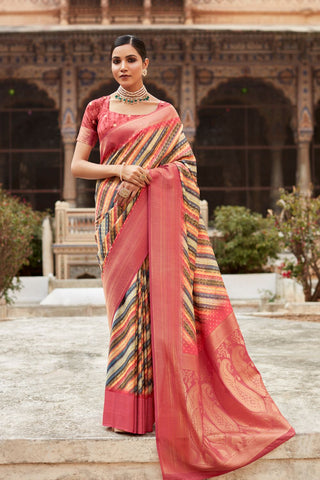 Red Soft Tissue With Zari Digital Print Saree