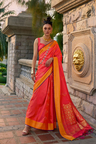 Orange Soft Silk Handloom Weaving Saree