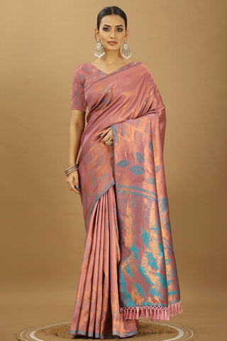 Rose Pink Banarasi Silk Saree_Kumari Sarees