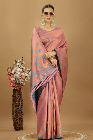 Rose Pink Banarasi Silk Saree_Kumari Sarees