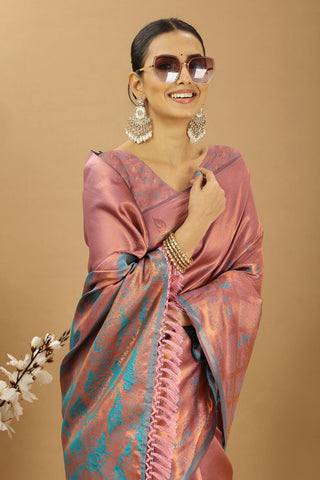 Rose Pink Banarasi Silk Saree_Kumari Sarees