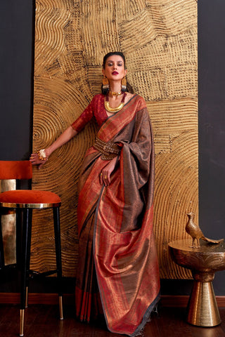 RUST ORANGE HANDLOOM WEAVING SILK SAREE