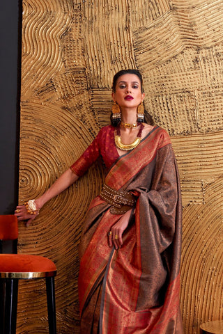 RUST ORANGE HANDLOOM WEAVING SILK SAREE