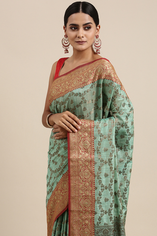 SEA GREEN CHANDERI COTTON SILK SAREE