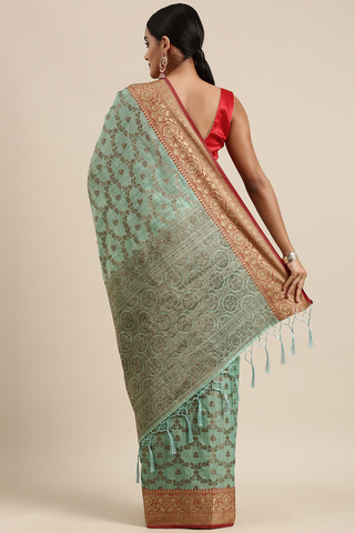 SEA GREEN CHANDERI COTTON SILK SAREE