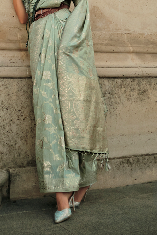 Sea Green Gota Handloom Weaving Silk Saree_Kumari Sarees