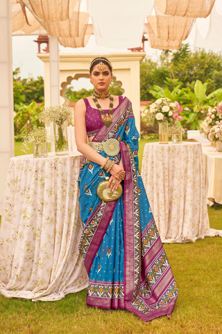 SKY BLUE BANARASI PATOLA SILK SAREE