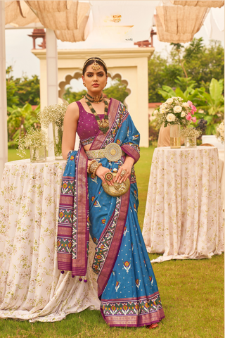 SKY BLUE BANARASI PATOLA SILK SAREE