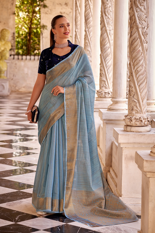 SKY BLUE TISSUE LINEN SILK SAREE