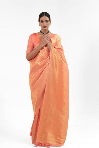 SALMON RED KANJEEVARAM HANDLOOM SILK SAREE 