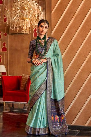 Sea Green Patola Silk Saree With Sambalpuri Pallu_Kumari Sarees