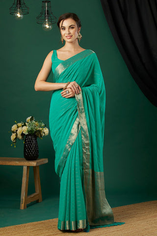 Sea Green Chiffon Silk Saree_Kumari Sarees