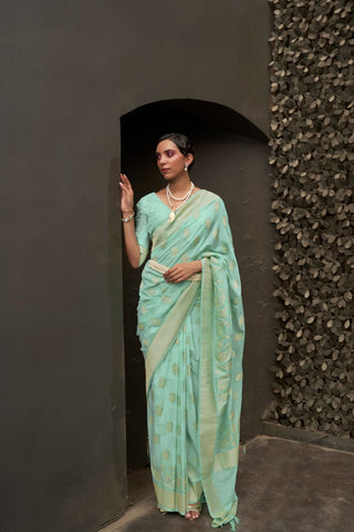 SEA GREEN NYLON CHINON TWO - TONE WEAVING SAREE