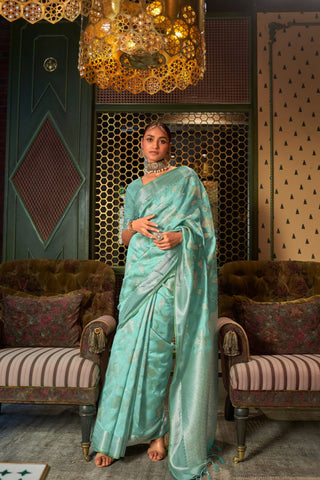 SEA GREEN PURE MODAL HANDLOOM WEAVING SILK SAREE