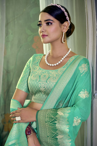Sea Green Pure Silk Crepe Saree