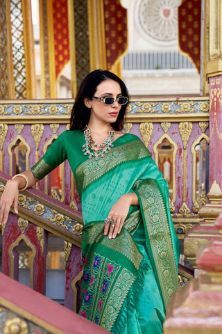 Sea Green Tusser Handloom Silk Saree