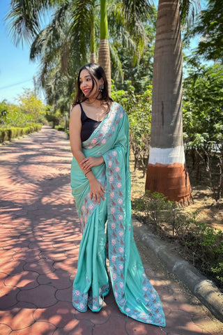 SEA GREEN SIMMER SILK SAREE