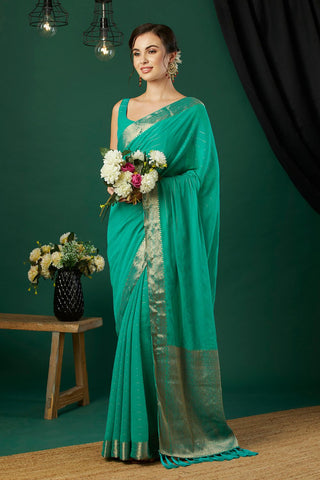 Sea Green Chiffon Silk Saree_Kumari Sarees