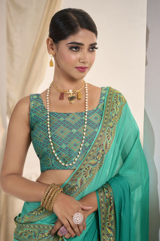 Sea Green Pure Silk Creep Saree