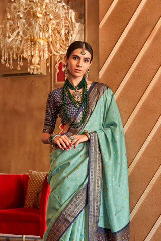 Sea Green Patola Silk Saree With Sambalpuri Pallu_Kumari Sarees