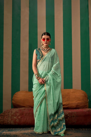 Sea Green Spun Handloom Weaving Silk Saree