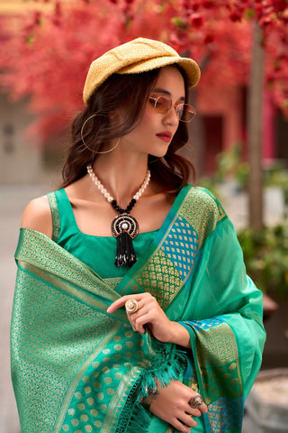 SEA GREEN PURE BANARASI SILK SAREE