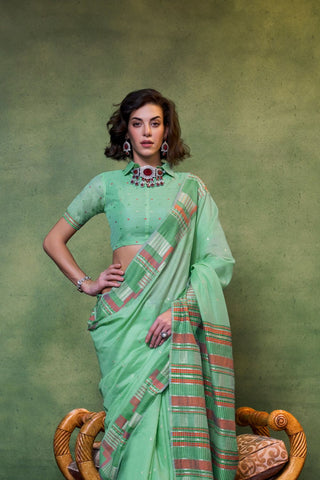 Sea Green Spun Handloom Weaving Silk Saree