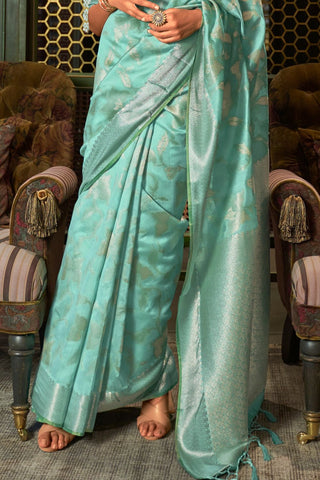 SEA GREEN PURE MODAL HANDLOOM WEAVING SILK SAREE