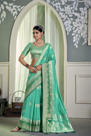 Sea Green Pure Silk Crepe Saree
