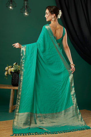 Sea Green Chiffon Silk Saree_Kumari Sarees