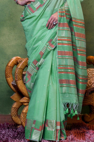 Sea Green Spun Handloom Weaving Silk Saree