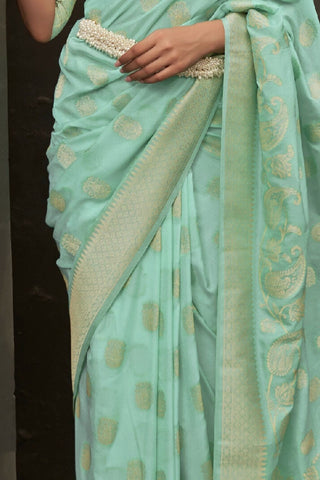 SEA GREEN NYLON CHINON TWO - TONE WEAVING SAREE