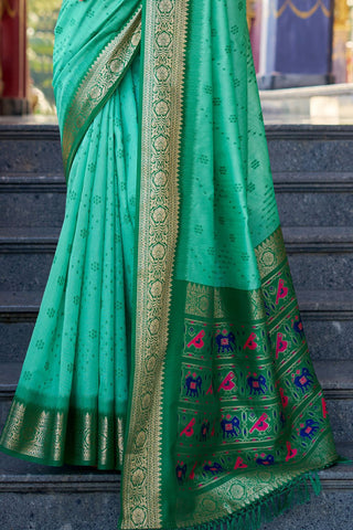 Sea Green Tusser Handloom Silk Saree_Kumari Sarees