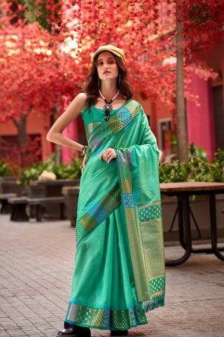 SEA GREEN PURE BANARASI SILK SAREE